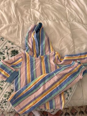 Ruffle Butts Pastel Striped Hooded terry cloth matching set